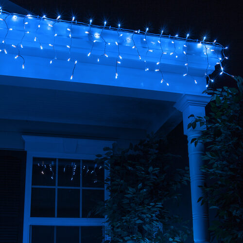 100 Blue Mini Icicle Lights on White Wire