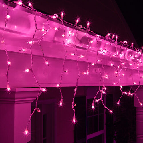150 Purple Mini Icicle Lights on White Wire