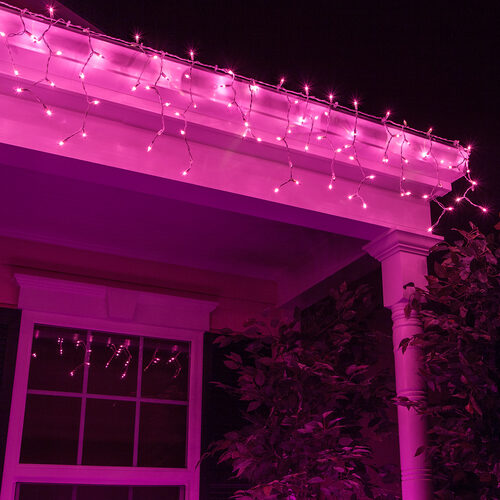 150 Purple Mini Icicle Lights on White Wire