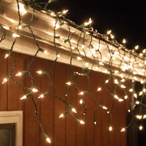 100 Clear Mini Icicle Lights on Green Wire