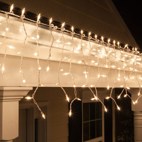 150 Clear Mini Icicle Lights on White Wire