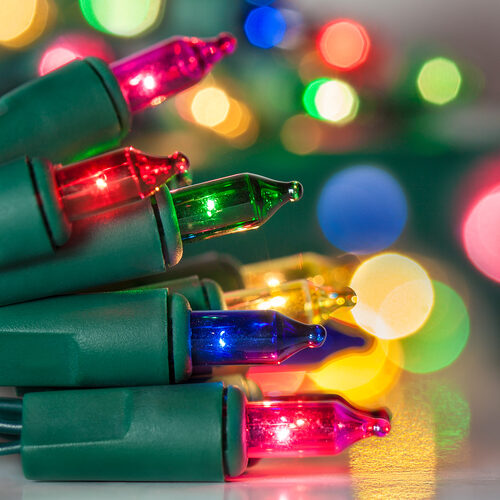 Multicolor Battery Operated Mini Lights, Green Wire