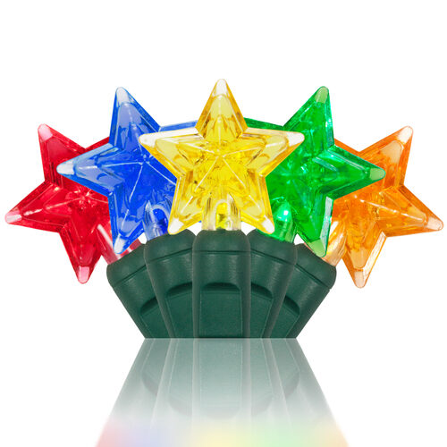 Multicolor Battery Operated Star LED Lights, Green Wire