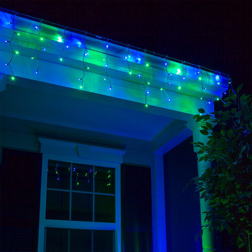 70 Blue, Green 5mm LED Icicle Lights on White Wire