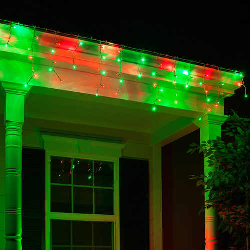 70 Green, Red 5mm LED Icicle Lights on White Wire