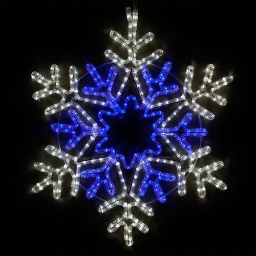 28" 48 Point Star Center Snowflake, Blue and Cool White Lights 
