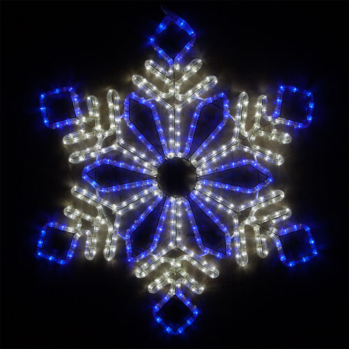 28" Diamond Flower Snowflake, Blue and Cool White Lights 