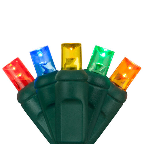 50 5mm Multi Color LED Christmas Lights, Green Wire, 4" Spacing