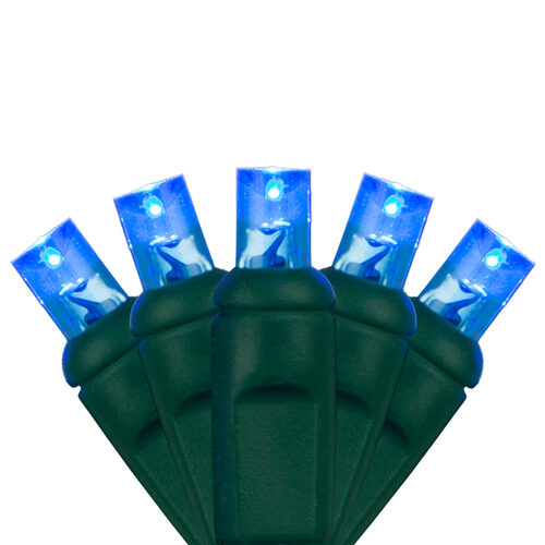 70 5mm Blue LED Christmas Lights, Green Wire, 4" Spacing