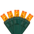70 5mm Amber LED Christmas Lights, Green Wire, 4" Spacing