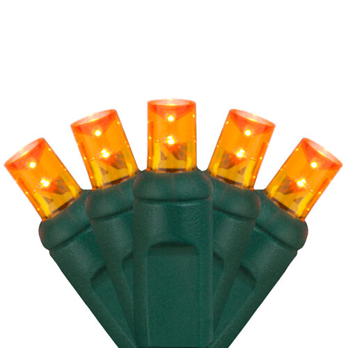 70 5mm Amber LED Christmas Lights, Green Wire, 4" Spacing