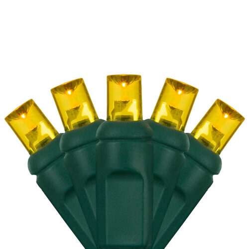 70 5mm Gold LED Christmas Lights, Green Wire, 4" Spacing