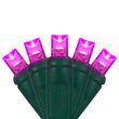70 5mm Pink LED Christmas Lights, Green Wire, 4" Spacing
