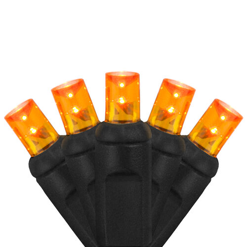 70 5mm Amber LED Christmas Lights, Black Wire, 4" Spacing