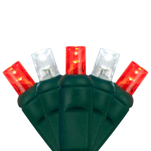 5mm Wide Angle Red, Cool White LED Christmas Lights on Green Wire
