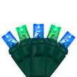70 5mm Blue, Green LED Christmas Lights, Green Wire, 4" Spacing