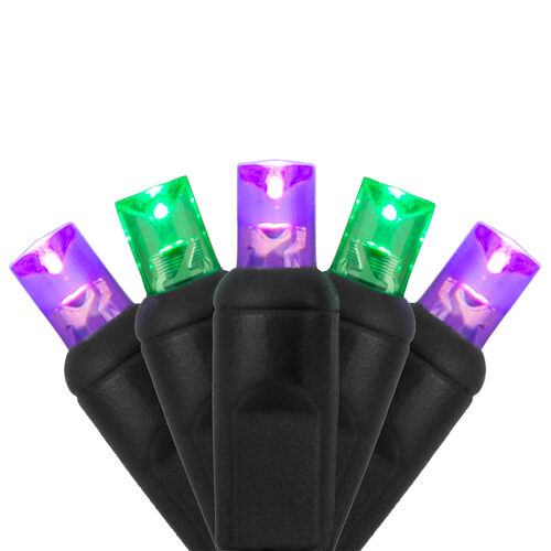 70 5mm Purple, Green LED Christmas Lights, Black Wire, 4" Spacing