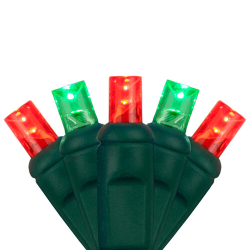 70 5mm Red, Green LED Christmas Lights, Green Wire, 4" Spacing