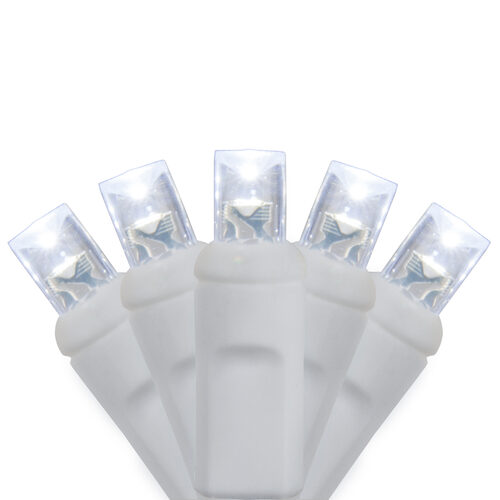 35 5mm Cool White LED Christmas Lights, White Wire, 4" Spacing