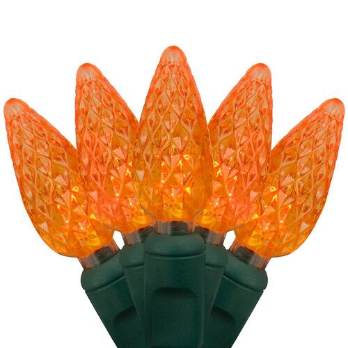 C6 Strawberry Amber LED Christmas Lights on Green Wire Wintergreen