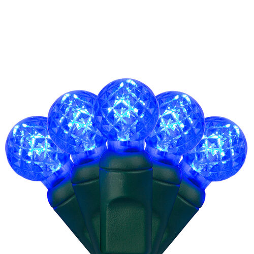 70 G12 Blue LED String Lights, Green Wire, 4" Spacing