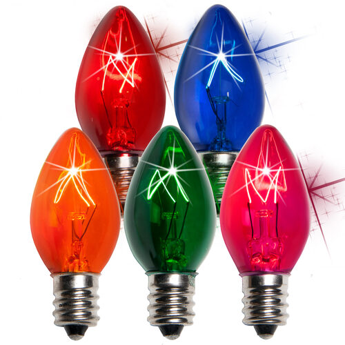 C7 Twinkle Multicolor Triple Dipped Transparent Bulbs