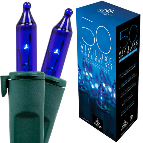 50 Viviluxe TM Blue Christmas Mini Lights, Green Wire, 5.5" Spacing