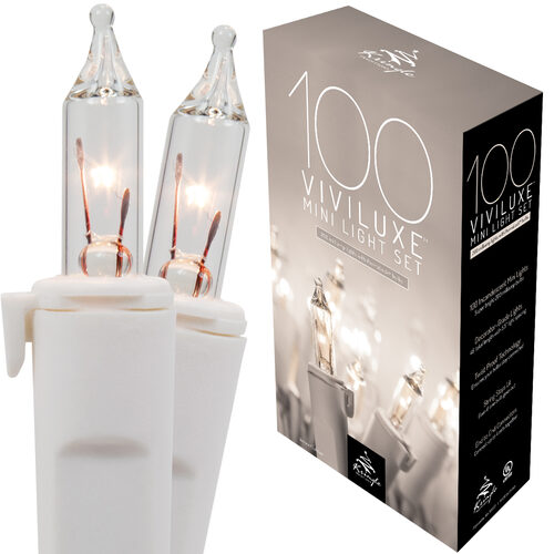 100 Viviluxe TM Clear Christmas Mini Lights, White Wire, 5.5" Spacing
