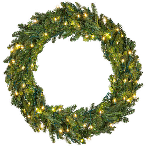 36" Fraser Fir Prelit Wreath, 100 Warm White LED T5 Lights
