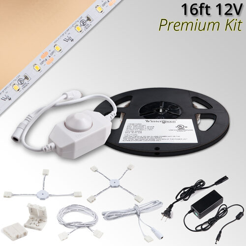 Premium 12V LED Strip Light Kit, Sun Warm White