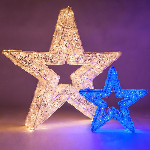 24" Wintergreen Lighting LED Five Point Dimensional Star, Blue Lights