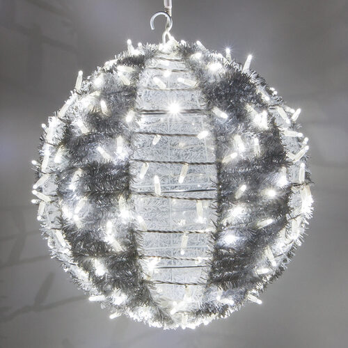 20" Cool White LED Commercial Light Ball With Ornamental Tinsel