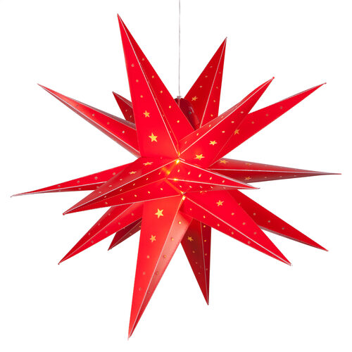 24" Red Aurora Superstar TM Moravian Star Light, Fold-Flat, LED Lights, Outdoor Rated