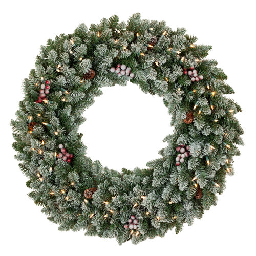 30" Frosted Hawthorne Prelit Wreath, 100 Warm White LED T5 Lights