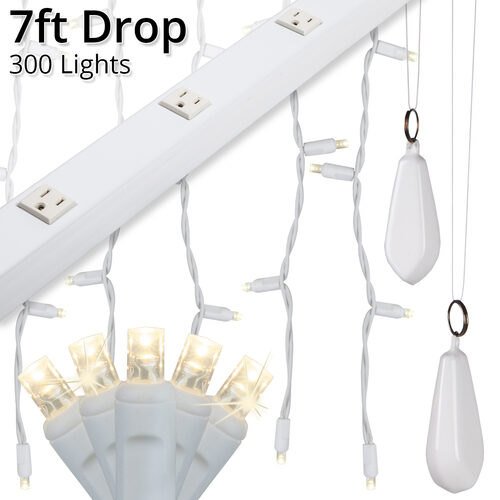 Commercial LED Curtain Lights, 300 Warm White 5mm Twinkle Lights on White Wire