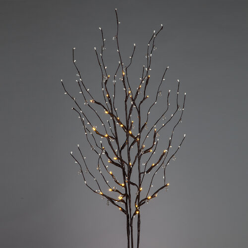 39" Battery Operated Brown Lighted Branches with Crystal Beads, Warm White LED, Set of 3 