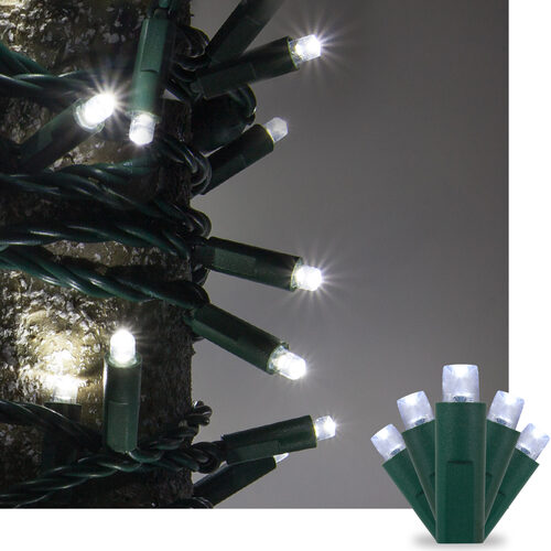 50 Kringle Traditions 5mm Cool White LED Christmas Lights, Green Wire, 4" Spacing
