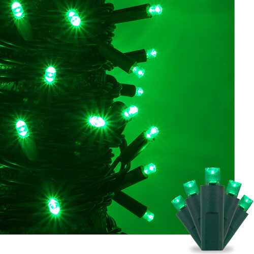 50 Kringle Traditions 5mm Green LED Christmas Lights, Green Wire, 4" Spacing