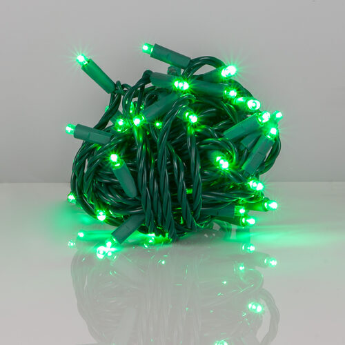 50 Kringle Traditions 5mm Green LED Christmas Lights, Green Wire, 6" Spacing, Balled Set