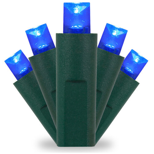 50 Kringle Traditions 5mm Blue LED Christmas Lights, Green Wire, 6" Spacing, Balled Set