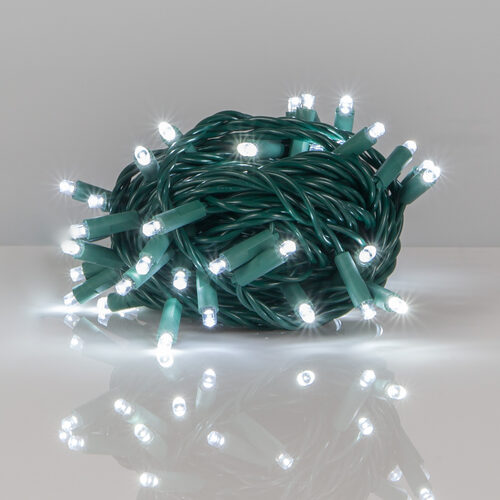 50 Kringle Traditions 5mm Cool White LED Christmas Lights, Green Wire, 6" Spacing, Balled Set