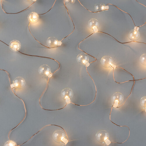 Warm White Battery Operated Globe Fairy LED Lights, Copper Wire