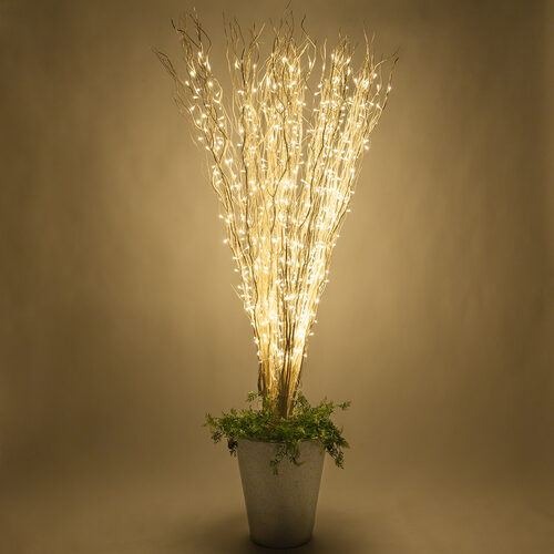 72" White Lighted Full Willow Branches, Warm White LED