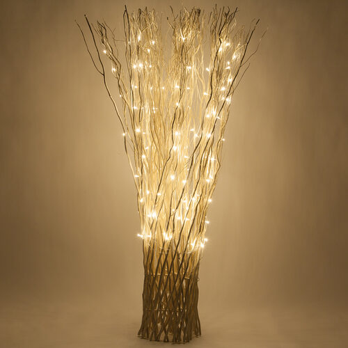 60" White Free Standing Lighted Willow Branches, Warm White LED