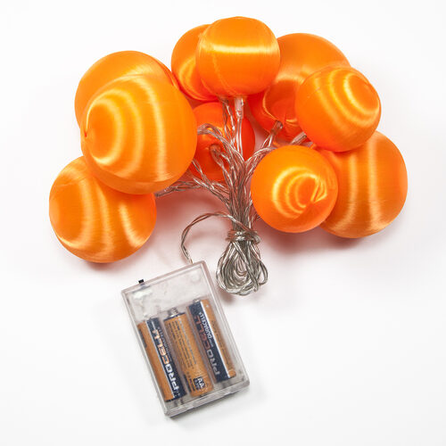 Battery Operated Orange Ball Ornament Light Set, 10 Amber LED Lights