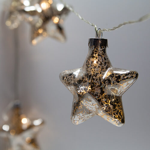 Wintergreen Lighting&reg Battery Operated LED Iridescent Gold Glass Star String Lights, 10 Warm White Lights