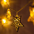 Battery Operated LED Golden Metal Star String Lights, 10 Warm White Lights