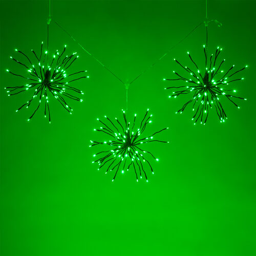 15" Green Starburst Lighted Branches, Green LED, Twinkle, Set of 3 