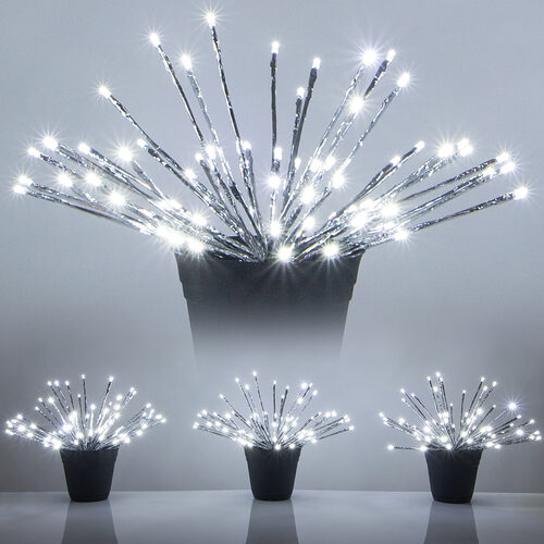15" Silver Starburst Lighted Branches, Cool White LED, Twinkle, Set of 3 