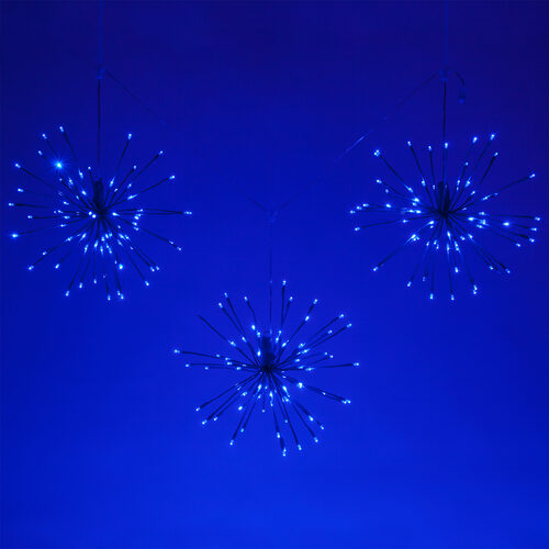 15" Blue Starburst Lighted Branches, Blue LED, Twinkle, Set of 3 